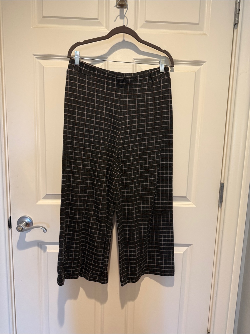Brown and Pink Windowpane Wide-Leg Pants